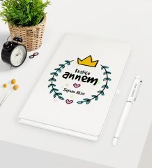 Kişiye Özel Kraliçe Annem Beyaz Defter Kalem Seti