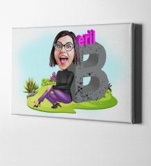 Kişiye Özel İsimli Bayan Karikatür Kanvas Tablo (50 x 70 cm.) 2