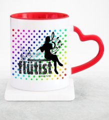 Kişiye Özel Mesleki Flütist Kırmızı Kalpli Kupa Bardak - 2