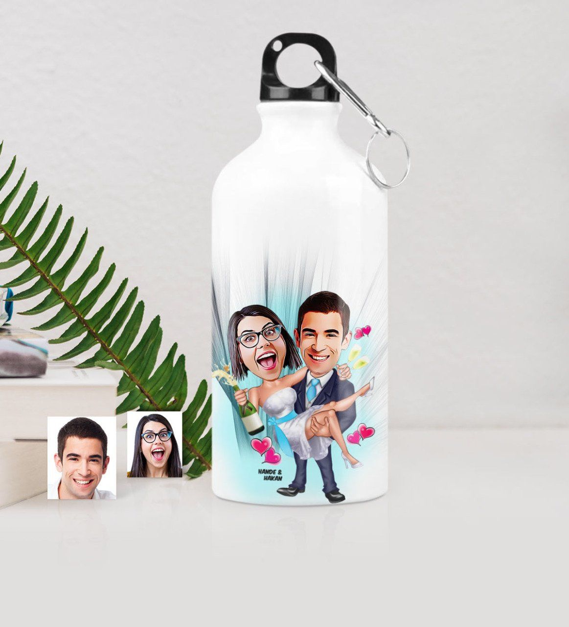 Kişiye Özel Gelin Damat Karikatürlü Metal Suluk (500 ml.) 4
