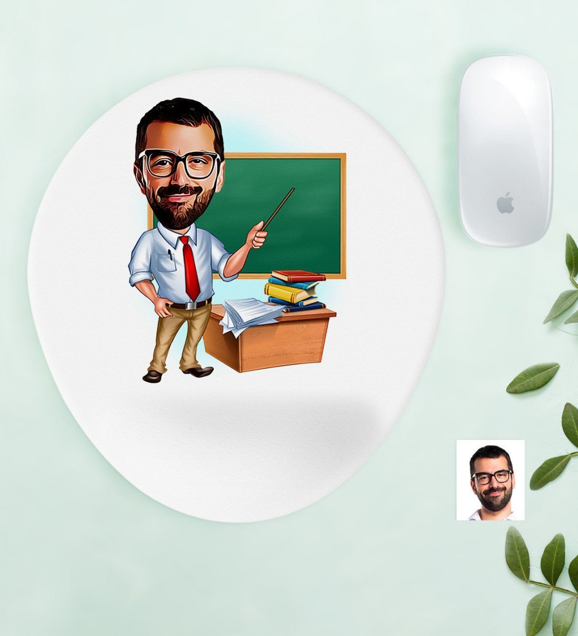 Kişiye Özel Bay Öğretmen Karikatürlü Bilek Destekli Mouse Pad
