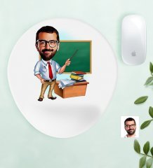 Kişiye Özel Bay Öğretmen Karikatürlü Bilek Destekli Mouse Pad