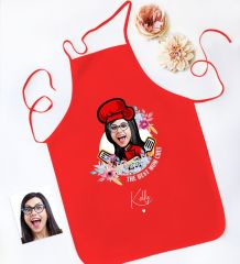 BK Gift Kişiye Özel Karikatürlü Anneler Günü Tasarımlı Kırmızı Mutfak Önlüğü, Aşçı Önlüğü, Şef Önlüğü, Anneye Hediye-9