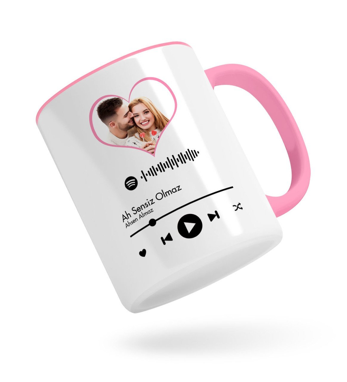 Kişiye Özel Fotoğraflı Spotify Barkodlu Pembe Kupa Bardak-1