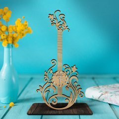 Kişiye Özel Saatli Gitar Ahşap Biblo - 5