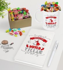Kişiye Özel Yılbaşı Mutlu Yıllar Beyaz Defter Kalem Kupa ve Kutulu Haribo Şeker Hediye Seti-7