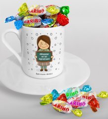 Kişiye Özel Dünyanın En İyi Öğretmeni Türk Kahvesi Fincanı ve Haribo Şeker Hediye Seti-17