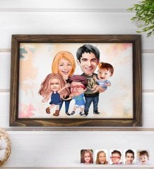 Kişiye Özel Aile Karikatürlü Doğal Ahşap Tepsi-6