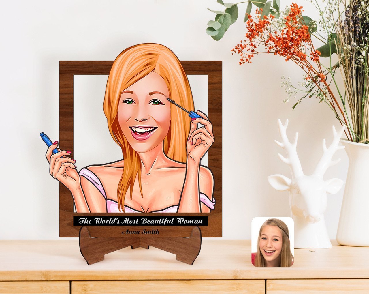 Personalized Women's Day The Most Beautiful Woman in the World with Cartoon Wooden Stand 3D Trinket-27