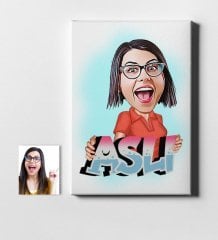Kişiye Özel İsimli Bayan Karikatür Kanvas Tablo (50 x 70 cm.) 1