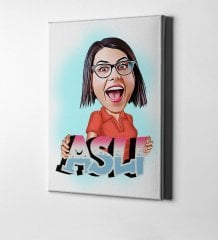 Kişiye Özel İsimli Bayan Karikatür Kanvas Tablo (50 x 70 cm.) 1