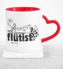 Kişiye Özel Mesleki Flütist Kırmızı Kalpli Kupa Bardak - 1