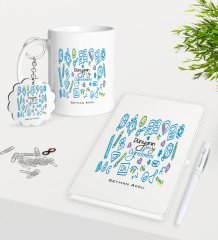 Kişiye Özel Dünyanın En İyi Öğretmeni Kupa Anahtarlık Beyaz Defter Kalem Hediye Seti-15