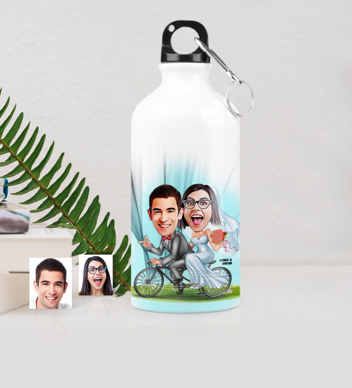 Kişiye Özel Gelin Damat Karikatürlü Metal Suluk (500 ml.) 3