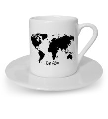 Kişiye Özel World Map Tasarımlı Türk Kahvesi Fincanı - 1