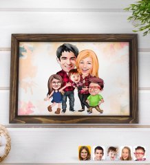 Kişiye Özel Aile Karikatürlü Doğal Ahşap Tepsi-5