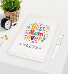 Kişiye Özel En İyi Anne Beyaz Defter Kalem Seti  - 5