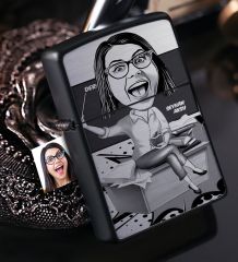 Kişiye Özel Bayan Öğretmen Karikatürlü Benzinli Siyah Metal Çakmak - 2