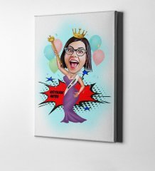 Kişiye Özel Bayan Dünya Güzeli Karikatür Kanvas Tablo (50 x 70 cm.) 1