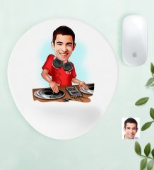 Kişiye Özel Bay DJ Karikatürlü Bilek Destekli Mouse Pad