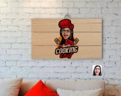 Kişiye Özel Kadın Chef Karikatürlü Otantik Ahşap Palet Tablo-11