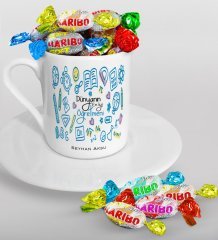 Kişiye Özel Dünyanın En İyi Öğretmeni Türk Kahvesi Fincanı ve Haribo Şeker Hediye Seti-15
