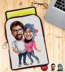 Kişiye Özel Sevgililer Karikatürlü Taşınabilir Koruyucu Tablet Kılıfı & Organizer Çanta - Bordo-58