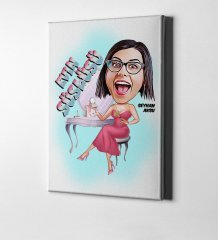Kişiye Özel Bayan Evin Süslüsü Karikatür Kanvas Tablo (50 x 70 cm.) 1