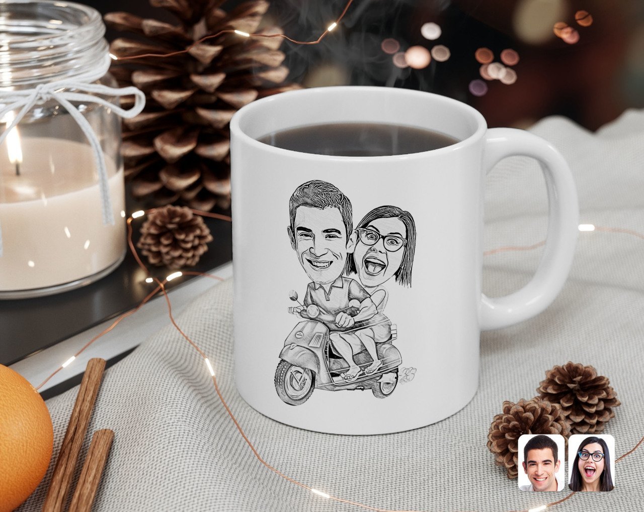 Kişiye Özel Karakalem Sevgililer Karikatürlü Beyaz Kupa Bardak-10