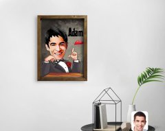 Kişiye Özel Adam Karikatürlü Doğal Masif Ahşap Çerçeveli Tablo-3