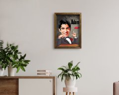 Kişiye Özel Adam Karikatürlü Doğal Masif Ahşap Çerçeveli Tablo-3