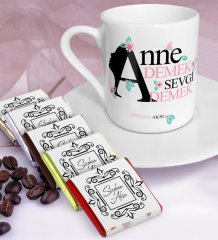 Kişiye Özel Anne Demek Sevgi Demek Türk Kahvesi Fincanı ve Çikolata Seti