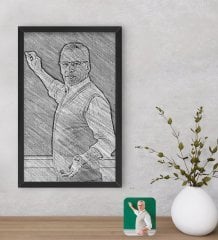 Kişiye Özel Erkek Öğretmen Karakalem Tasarımlı Dekoratif Ahşap Siyah Çerçeveli Tablo-1