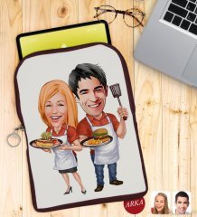 Kişiye Özel Sevgililer Karikatürlü Taşınabilir Koruyucu Tablet Kılıfı & Organizer Çanta - Bordo-57