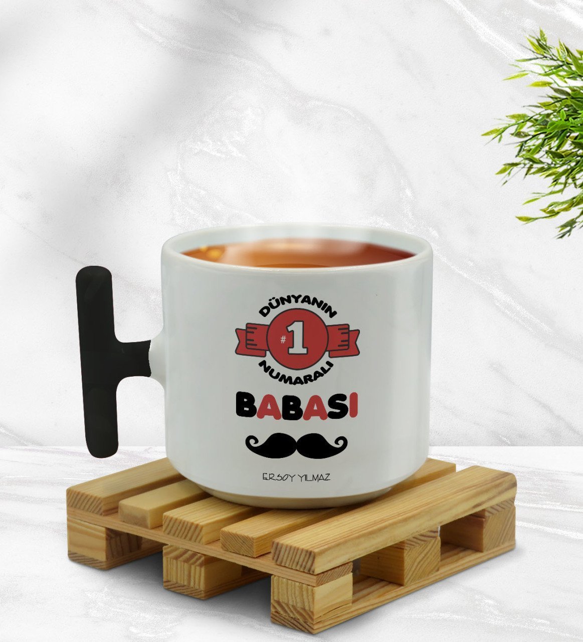 Kişiye Özel Dünyanın 1 Numaralı Babası Tasarımlı Siyah T Kulplu Middle Kupa Bardak-1