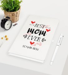 Kişiye Özel En İyi Anne Beyaz Defter Kalem Seti  - 3