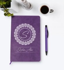 Kişiye Özel İsimli Mor Termo Deri Defter Kalem Seti Model 2