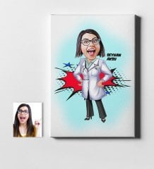 Kişiye Özel Bayan Doktor Karikatür Kanvas Tablo (50 x 70 cm.) 1