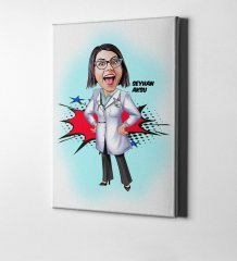 Kişiye Özel Bayan Doktor Karikatür Kanvas Tablo (50 x 70 cm.) 1