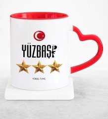 Kişiye Özel Mesleki Yüzbaşı Kırmızı Kalpli Kupa Bardak