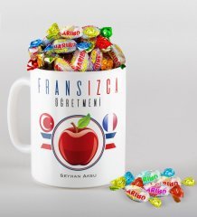 Kişiye Özel Fransızca Öğretmeni Kupa ve Haribo Şeker Hediye Seti-3
