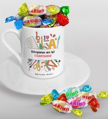 Kişiye Özel Dünyanın En İyi Öğretmeni Türk Kahvesi Fincanı ve Haribo Şeker Hediye Seti-13
