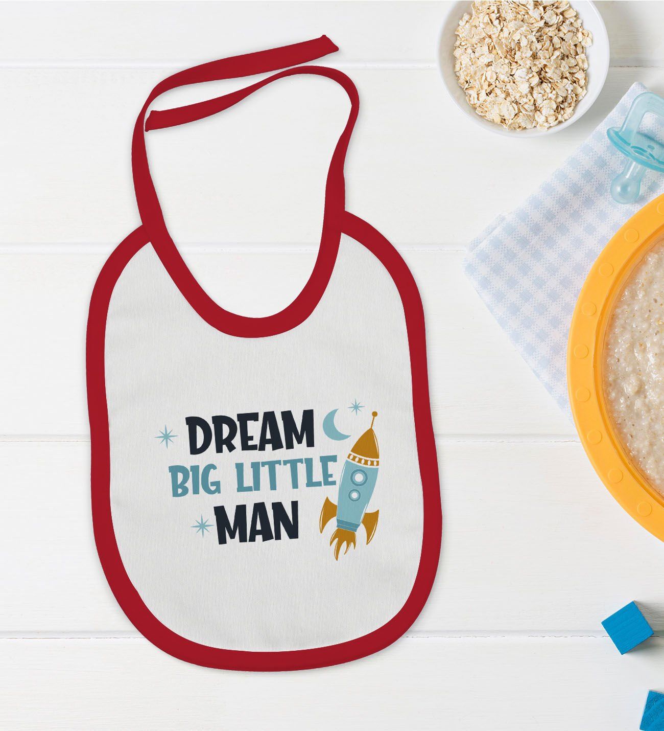 BK Kids Dream Big Little Man Tasarımlı Kırmızı Bebek Mama Önlüğü-1