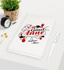 Kişiye Özel En Güzel Anne Beyaz Defter Kalem Seti