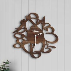 BK Gift Kişiye Özel İsimli Dekoratif 45cm Ahşap Duvar Saati-10 , Ev hediyesi , Arkadaşa Hediye , Sevgiliye Hediye