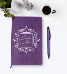 Kişiye Özel İsimli Mor Termo Deri Defter Kalem Seti Model 1