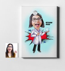 Kişiye Özel Bayan Diş Hekimi Karikatür Kanvas Tablo (50 x 70 cm.) 2