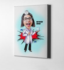 Kişiye Özel Bayan Diş Hekimi Karikatür Kanvas Tablo (50 x 70 cm.) 2