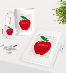 Kişiye Özel Dünyanın En İyi Öğretmeni Kupa Anahtarlık Beyaz Defter Kalem Hediye Seti-11