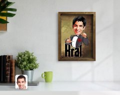 Kişiye Özel Kral Karikatürlü Doğal Masif Ahşap Çerçeveli Tablo-2